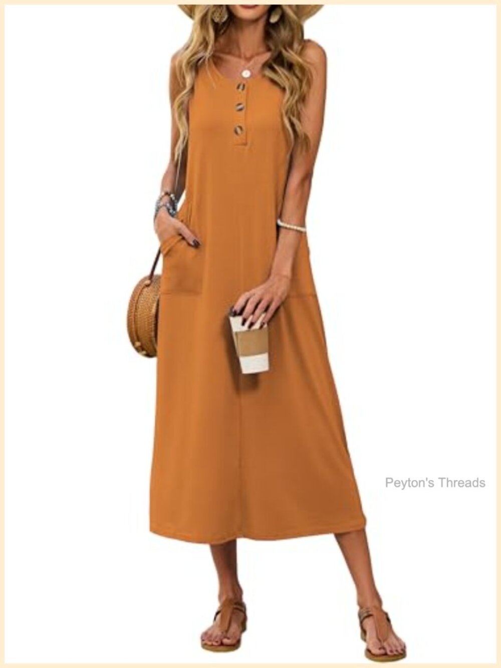 Women's Casual Midi Sleeveless Dress Rayon Spandex Loose A-Line Beach Sundress
